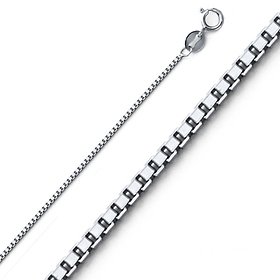 0.9mm Solid 14K White Gold Box Link Chain Necklace 16-24in