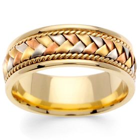 8.5mm Handmade Rope & TriGold Braided Men's Wedding Band - 14K Yellow Gold