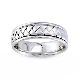 7mm Handmade Woven Flat Braided Men's Wedding Band - 14K White Gold