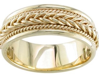 7mm Woven Cord Raised Braided Men's Wedding Band - 14K Yellow Gold