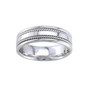 7mm Hand-Woven Double Rope Braided Wedding Band for Men - 14K White Gold