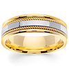 7mm White Inlay Handmade Rope Men's Wedding Band - 14K Two-Tone Gold