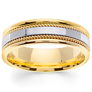 7mm White Inlay Handmade Rope Men's Wedding Band - 14K Two-Tone Gold