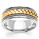 8.5mm Handmade Woven Cord Yellow Braided Men's Wedding Ring - 14K Two-Tone Gold thumb 0