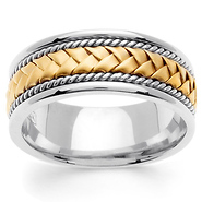 8.5mm Handmade Woven Cord Yellow Braided Men's Wedding Ring - 14K Two-Tone Gold