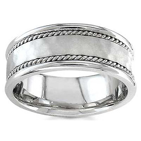 7.5mm Handmade Hammered Rope Braided Men's Wedding Band - 14K White Gold