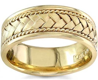 8.5mm Handmade Rope & Flat Braided Men's Wedding Band - 14K Yellow Gold