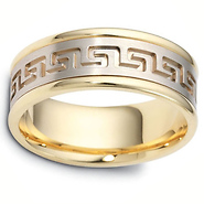 Mens Carved Bands At Goldenmine Quality You Can Trust 8mm Greek Key 18k Two Tone Gold Wedding Band