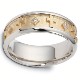 7mm 18K Two-Tone Gold Diamond Cross Dora Wedding Band