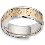 7mm 14K Two-Tone Gold Diamond Cross Dora Wedding Band