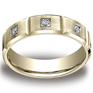 6mm 14K Yellow Gold Bar Cut Bezel Set Diamond Wedding Band