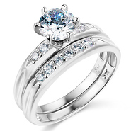 14K White Gold Round CZ Wedding Ring Set