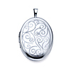 Flourish Engraved Oval Locket Pendant in Sterling Silver (Rhodium) - Small