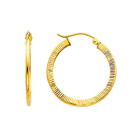 14K Yellow Gold 2mm Thickness Diamond-Cut Elegant Hinged Hoop Earrings (0.6
