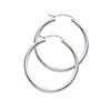 Polished Hinge Round Medium Hoop Earrings - 14K White Gold 2mm x 1.38 inch