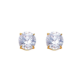 14K Yellow Gold 6mm Round CZ Solitaire Basket Stud Earrings with Push-Back for Lady and Children
