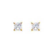 4mm Basket Prong Princess-Cut CZ Stud Earrings in 14K Yellow Gold - Screw-Back