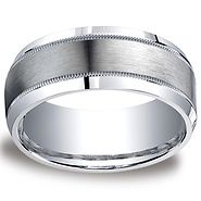9mm Argentium Silver Satin Finished Center with Milgrain Design Wedding Band
