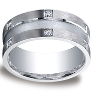 9mm Argentium Silver Satin 12-Stone Round Diamond Design Wedding Ring