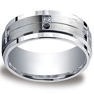 9mm Argentium Silver Pave Set 12-Stone White & Black Diamond Design Wedding Band (.24ct)