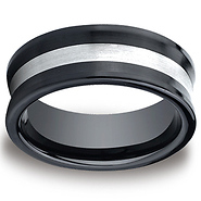 8mm Ceramic Satin-Finished Concave Silver Inlay Design Wedding Ring