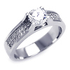 Chic Cathedral Round-Cut & Micropave Side CZ Engagement Ring in Sterling Silver (Rhodium)