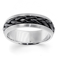 7mm Unique Handmade Black Rhodium Braided Wedding Band - 14K White Gold