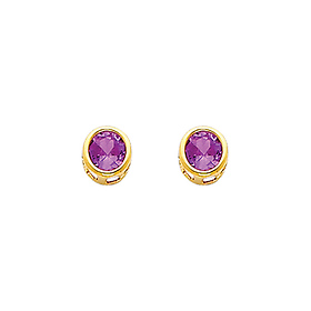 5mm 14K Yellow Gold Amethyst CZ February Birthstone Stud Earrings