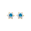 Flower Birthstone Color CZ Stud Earrings in 14K Yellow Gold