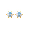 Flower 14K Yellow Gold Aquamarine CZ March Birthstone Stud Earrings