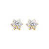 Flower Birthstone Color CZ Stud Earrings in 14K Yellow Gold