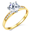 Cathedral-Set Round-Cut CZ Engagement Ring in Two-Tone 14K Yellow Gold
