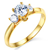 3-Stone Knife-Edge Cathedral Round-Cut CZ Engagement Ring in 14K Yellow Gold