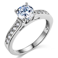 1-CT Round Cathedral CZ Engagement Ring & Pave Stones in 14K White Gold
