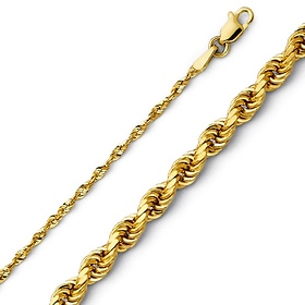 2mm 14K Yellow Gold Diamond-Cut Rope Chain Necklace 16-24in
