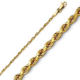 1.5mm 14K Yellow Diamond-Cut Gold Solid Rope Chain Necklace 16-24in