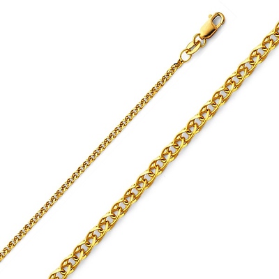 1.7mm Solid 14K Yellow Gold Flat Open Spiga Wheat Chain Necklace 16-22in