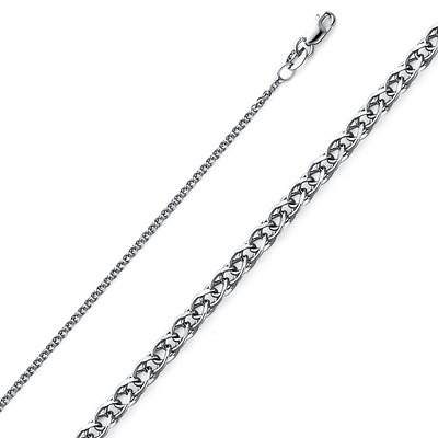 1.5mm Solid 14K White Gold Flat Open Spiga Wheat Chain Necklace 16-22in