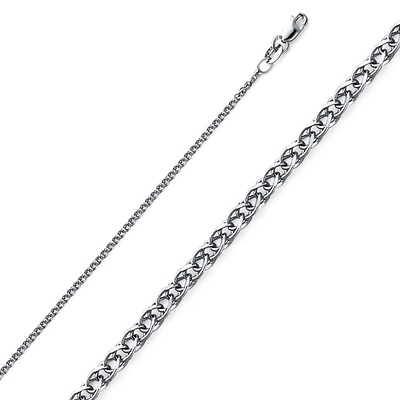 1.3mm Solid 14K White Gold Solid Flat Open Spiga Wheat Chain Necklace 16-20in
