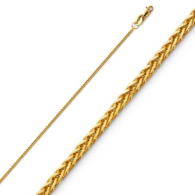 1mm Solid 14K Yellow Gold Square Braided Spiga Wheat Chain Necklace 16-24in