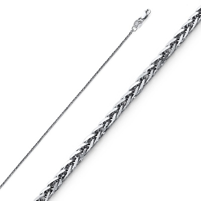 0.8mm Solid 14K White Gold Square Braided Spiga Wheat Chain Necklace 16-22in