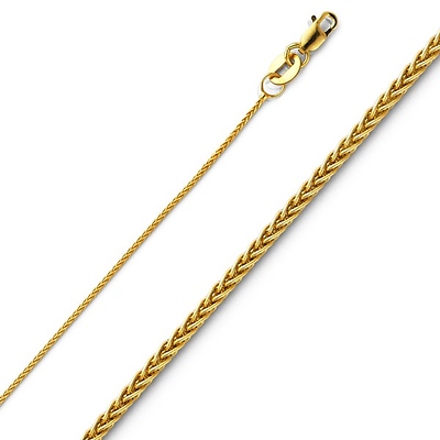 0.9mm Solid 14K Yellow Gold Round Braided Spiga Wheat Chain Necklace 16-22in