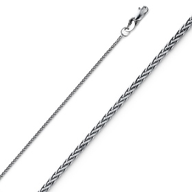 1.1mm 14K White Gold Round Braided Spiga Wheat Chain Necklace 16-24in