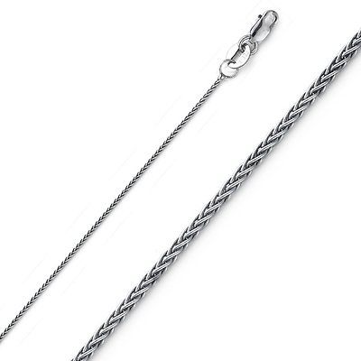 0.9mm 14K White Gold Round Braided Spiga Wheat Chain Necklace 16-22in