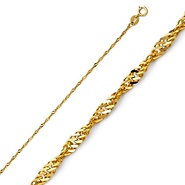 1.2mm 14K Yellow Gold Solid Singapore Chain Necklace 16-22in