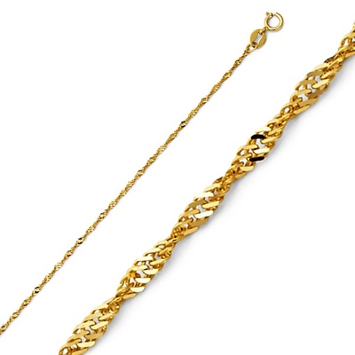1.2mm 14K Yellow Gold Solid Singapore Chain Necklace 16-22in