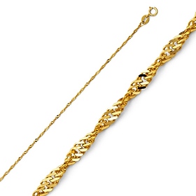 0.9mm 14K Yellow Gold Solid Singapore Chain Necklace 16-20in