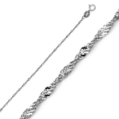 1.2mm Solid 14K White Gold Singapore Chain Necklace 16-22in