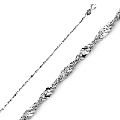 0.9mm Solid 14K White Gold Solid Singapore Chain Necklace 16-20in