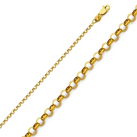 2.1mm 14K Yellow Gold Solid Classic Rolo Cable Chain Necklace 16-24in